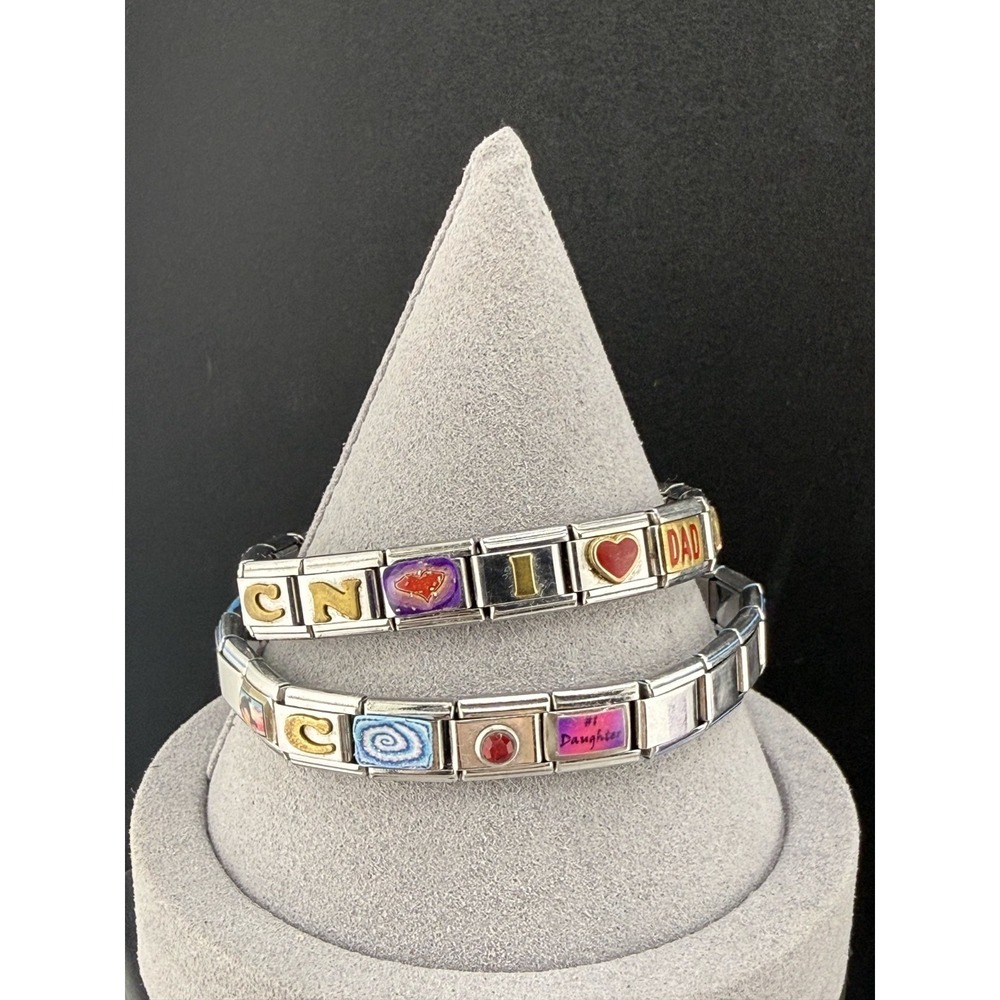 Estate Italian Charm Bracelet Lot Silver Tone Heart Dad Daughter Dolphin 6.5in